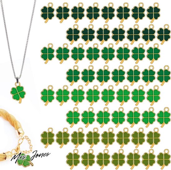 Mrs. Jones 60 stuks klavertje vier bedeltjes - geëmailleerde hangers - geluk brengende