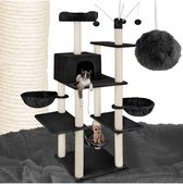 tectake® XXL Grote krabpaal voor katten - Incl. accessoires, ligmandjes, kattenhangmat, kattenhuis, speelgoed en sisaltouw - Kattenboom met krabpaal - Hoogte ca. 165 cm - Zwart