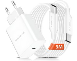 USB C Adapter 25W snellader met USB C naar USB C kabel - 3 Meter - Geschikt voor Samsung Galaxy Tab A7, A8, A9, S20, S24, S23, S22, S21 FE Ultra Plus