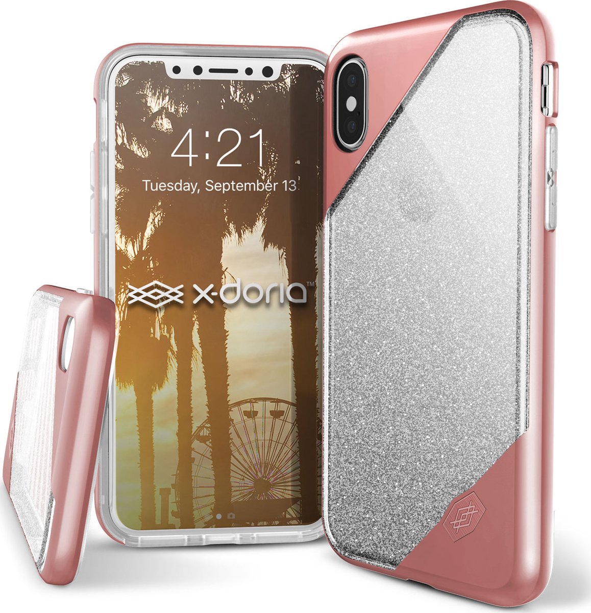 X-Doria Revel lux cover glitter - Zilver/roze - voor iPhone X
