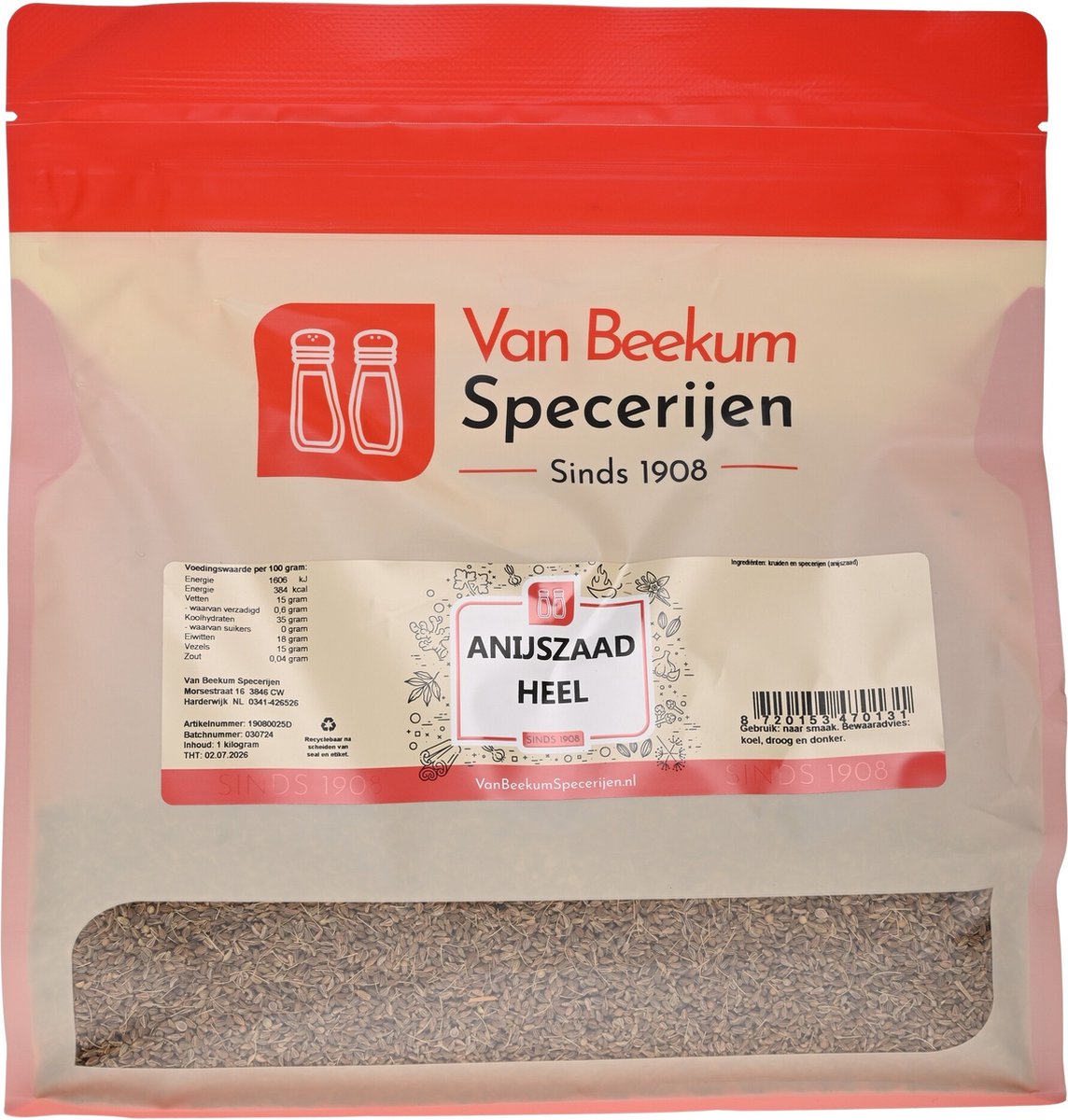 Goedkoopste Van Beekum Specerijen - Anijszaad Heel - 1 kilo (hersluitbare stazak