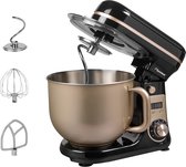 Bestron Keukenmachine, Super Stille (65dB) 4-in-1 Keukenmachine met DC-motor, 6 liter mengkom, incl. deeghaak, garde en klopper, 6 snelheden + pulsefunctie, kleur: Beige