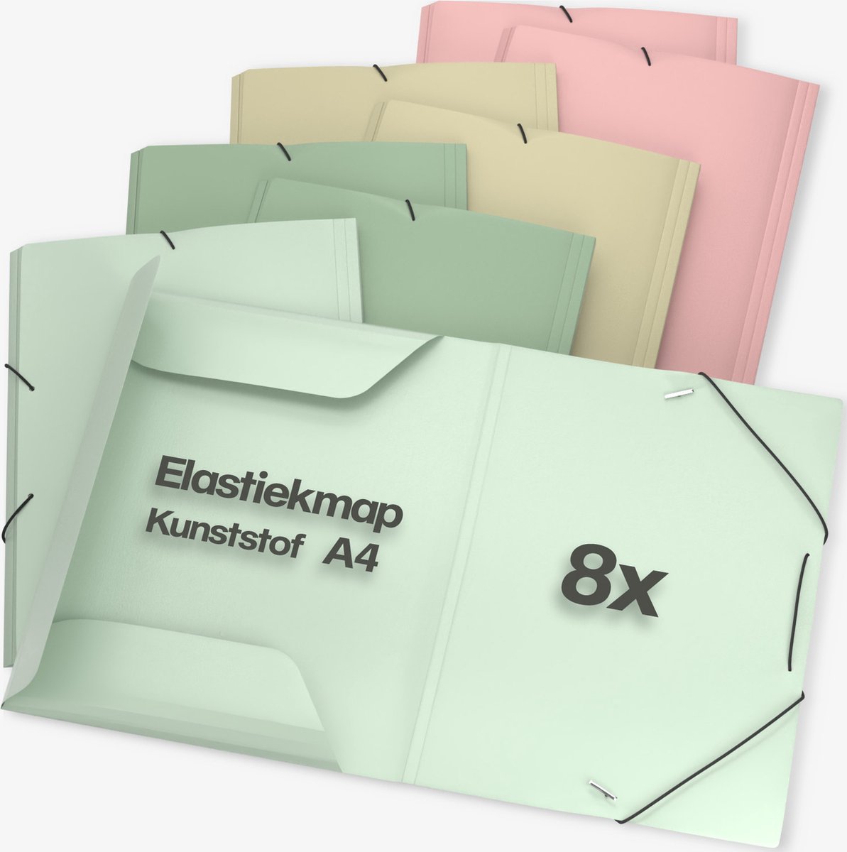 ACROPAQ - 8 x Elastomap A4 – Documentenmap met elastiek – Rugbreedte 2,5 cm – PP – Voor kinderen, jongens & meisjes – Aarde – Elastomap school