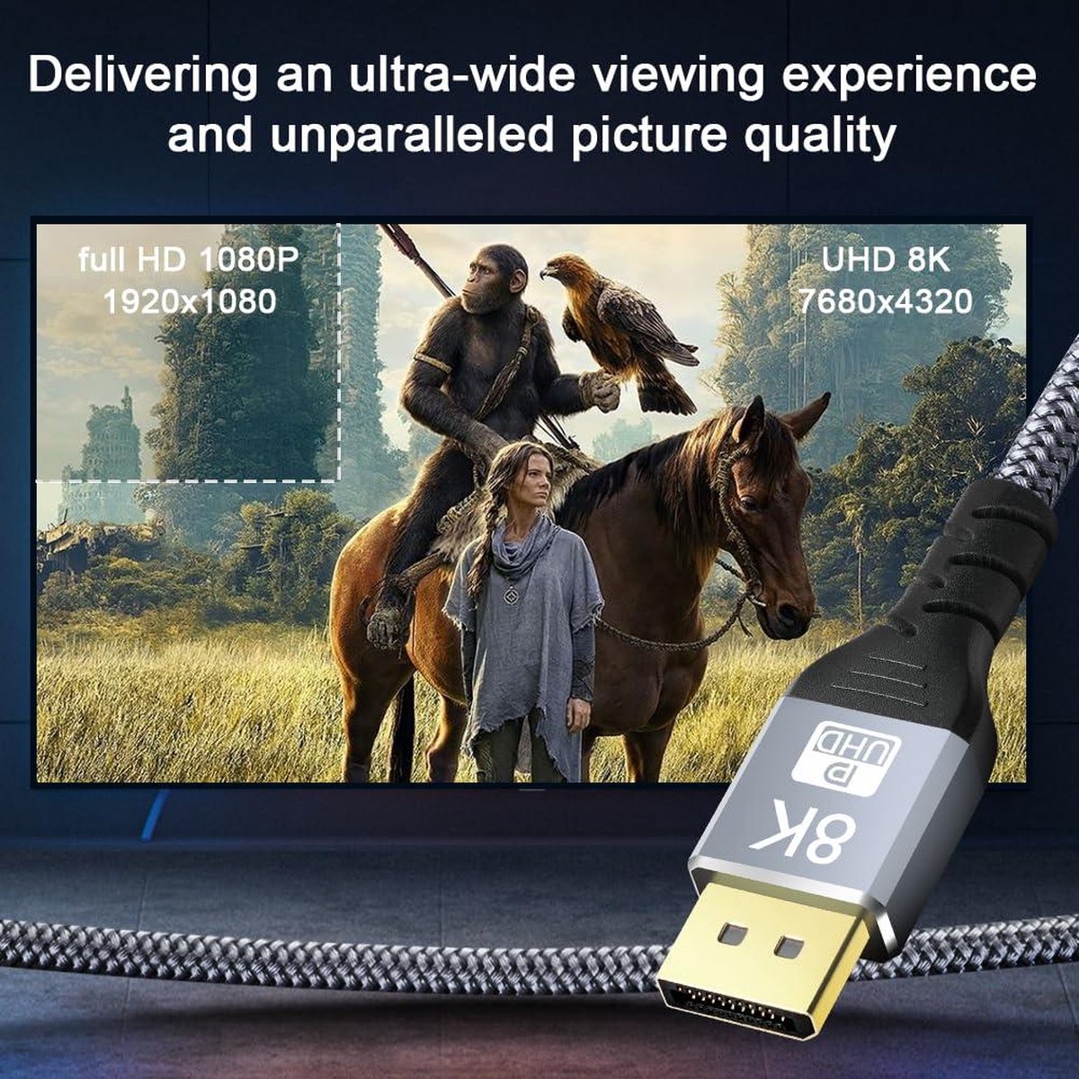 DisplayPort naar HDMI 8K @60Hz 2K @165Hz 4K @144Hz 2M nylon - afbeelding 2
