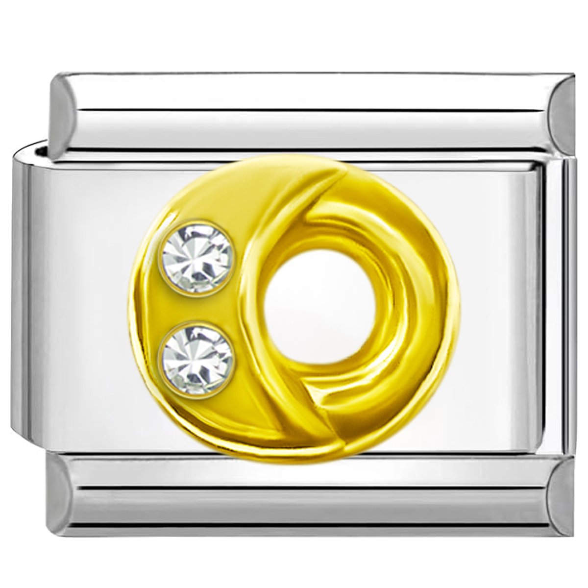 Quiges - Schakel - Bedel - 9mm - charms - Goud - Zirkonia - alfabet - letter O - Geschikt voor - armband - Schakelarmband - italy bedels armband