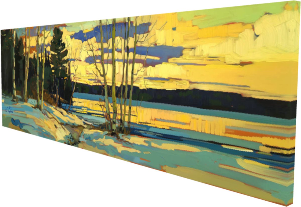 Kai Ingåilström - Impressionisme Sneeuw Natuur Landschap Bomen in Avond/ Nacht Maanlicht Panorama Schilderij No. 35 - Fine Art Print op Canvas 90x30 cm