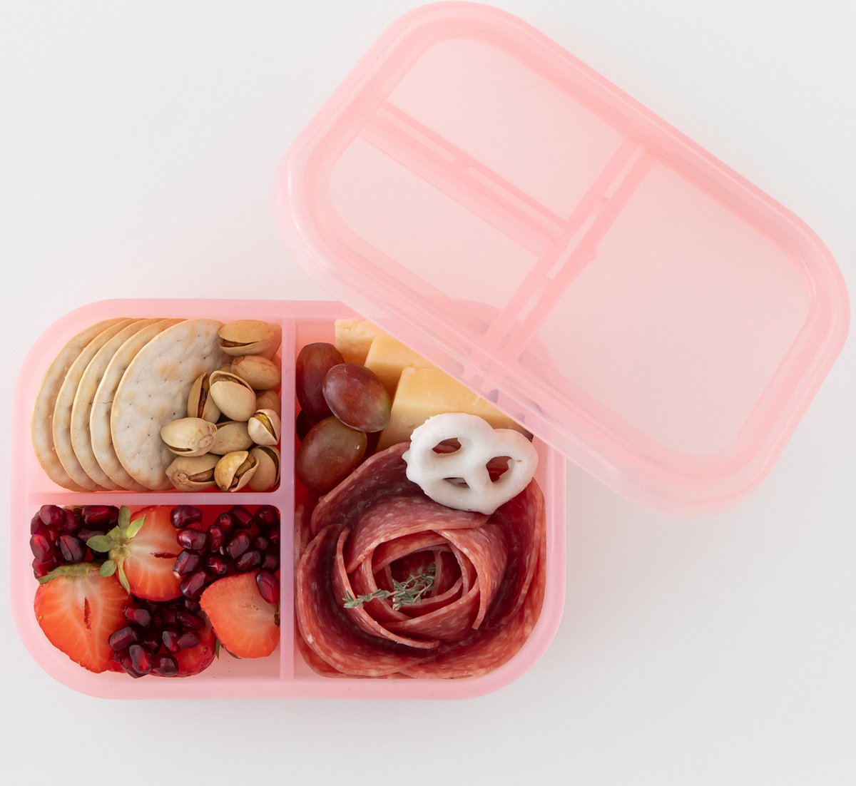 Bumkins - Siliconen Bento Box | Broodtrommel met Vakjes voor Kinderen - Lekvrije Lunchbox voor School & Opvang - Roze