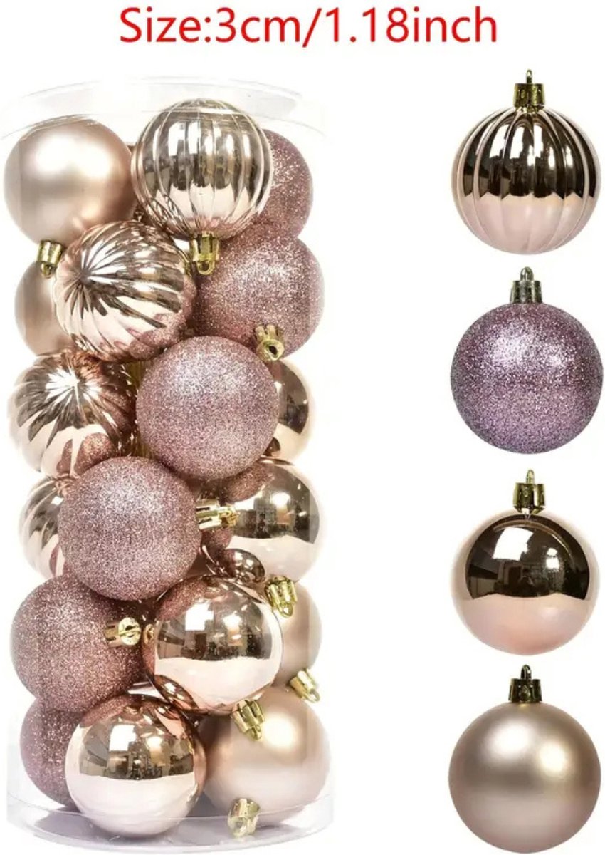 Bovista Kerstballen - Kerstversiering - Plastic - Champagne - 3 cm - 24 stuks
