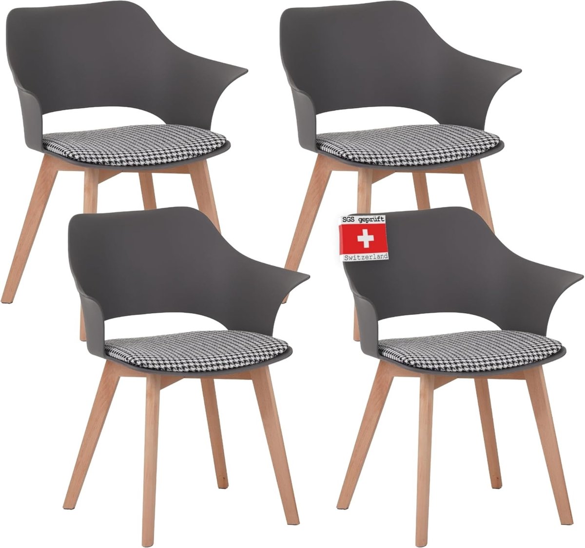 Albatros eetkamerstoelen set van 4 Aalborg, Grijs - poten van massief beukenhout, Scandinavisch retro design, comfortabele kuipstoel - elegante keukenstoel, eetkamerstoel voor eettafel