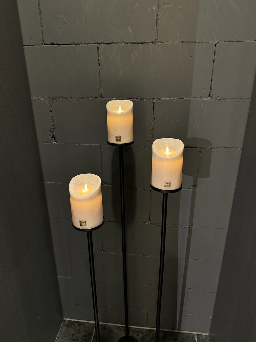 Vloerkandelaren set van 3 stuks zwart incl. beige LED Candles-kaarsenhouder-stompkaarskandelaar-kaarsenstandaard-120,110 en 100 cm hoog-Branded By-Decembertip-Cadeau moeder 5 december-Kerst cadeau-Sinterklaas cadeau – foto 3