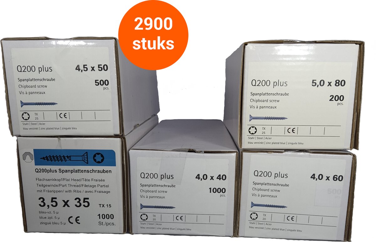 Spaanplaatschroeven verzinkt torx - Assortimentsdoos 2900 stuks