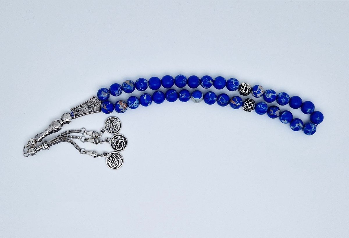 Handgemaakte tesbih "tasbih" natuursteen " Lapis Lazuli " - Aantal kralen 33 - Diameter kralen 10 MM - met metaal tassel "model 1" - Een mooi cadeau-idee