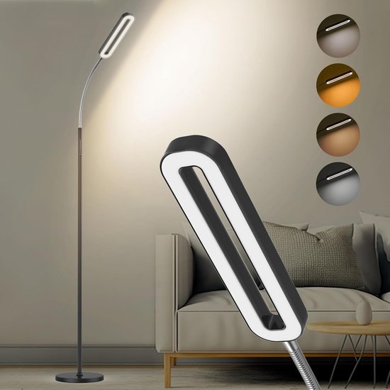 Amdelne dimbare witte staande LED-lamp voor woonkamer, 6 scènemodi, 1H-timer, 12W, 1400lm, 360° draaibare bank, leeslamp met afstands- en touch-bediening Amdelne dimbare witte staande LED-lamp voor woonkamer, 6 scènemodi, 1H-timer, 12W, 1400lm, 360° draaibare bank, leeslamp met afstands- en touch-bediening