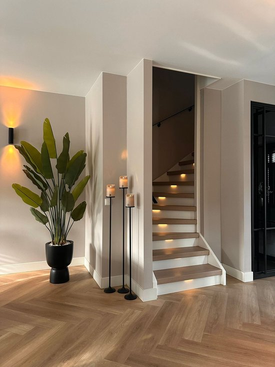 Vloerkandelaren set van 3 stuks zwart incl. beige LED Candles-kaarsenhouder-stompkaarskandelaar-kaarsenstandaard-120,110 en 100 cm hoog-Branded By-Moederdag-Cadeau