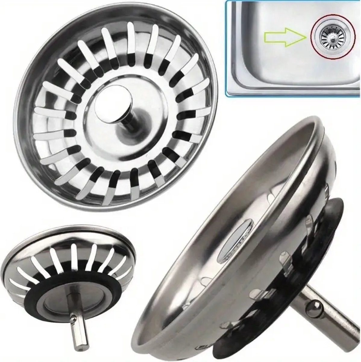 Goedkoopste Narimano® Gootsteen Afvoerstop voor de Keuken - Afvoerplug - Korfplug - Universeel - Spoelbak zeef - Ontstopper - zeef - 1 Stuk - RVS