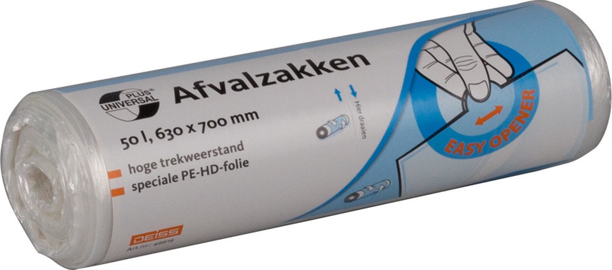 Goedkoopste Afvalzakken (pe) transparant 63 x 70 cm 10 micron 50 liter easy opener | 5 stuks