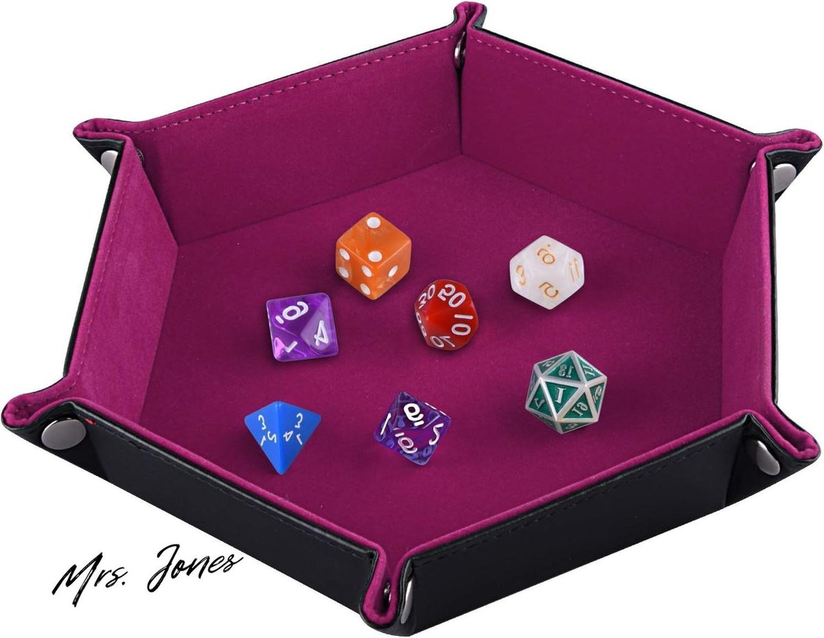 Mrs. Jones Dobbelplaat van leer inklapbaar zeshoekig fluwelen dobbelstenen houder voor Dungeons en Dragons RPG tafelspellen .