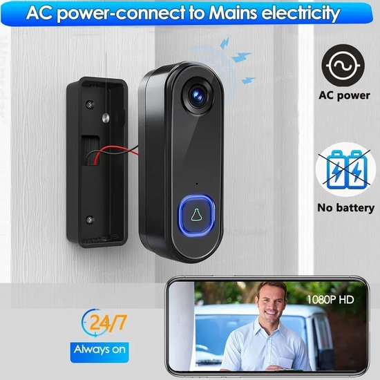 Trovado Video Deurbel met Camera + Wifi - bewegingssensor - Draadloos op Accu - Inclusief Draadloze Gong en 256GB SD Kaart - 1080P - Slimme Deurbel van Merkloos — afbeelding 3