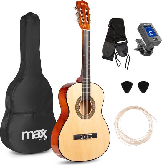 Kinder gitaar - MAX SoloArt akoestische gitaar 3/4 - Met gratis muzieklessen en accessoires - Hout