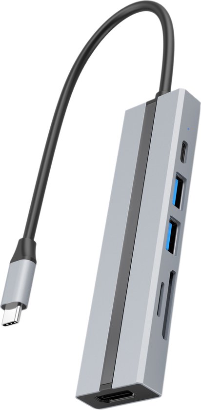 Nuvance Usb C Hub 3.0 – 6 Poorten - Usb Splitter - Usb C naar HDMI - Usb Hub 3.0 - Docking Station Laptop - Sd Card Reader - 4K