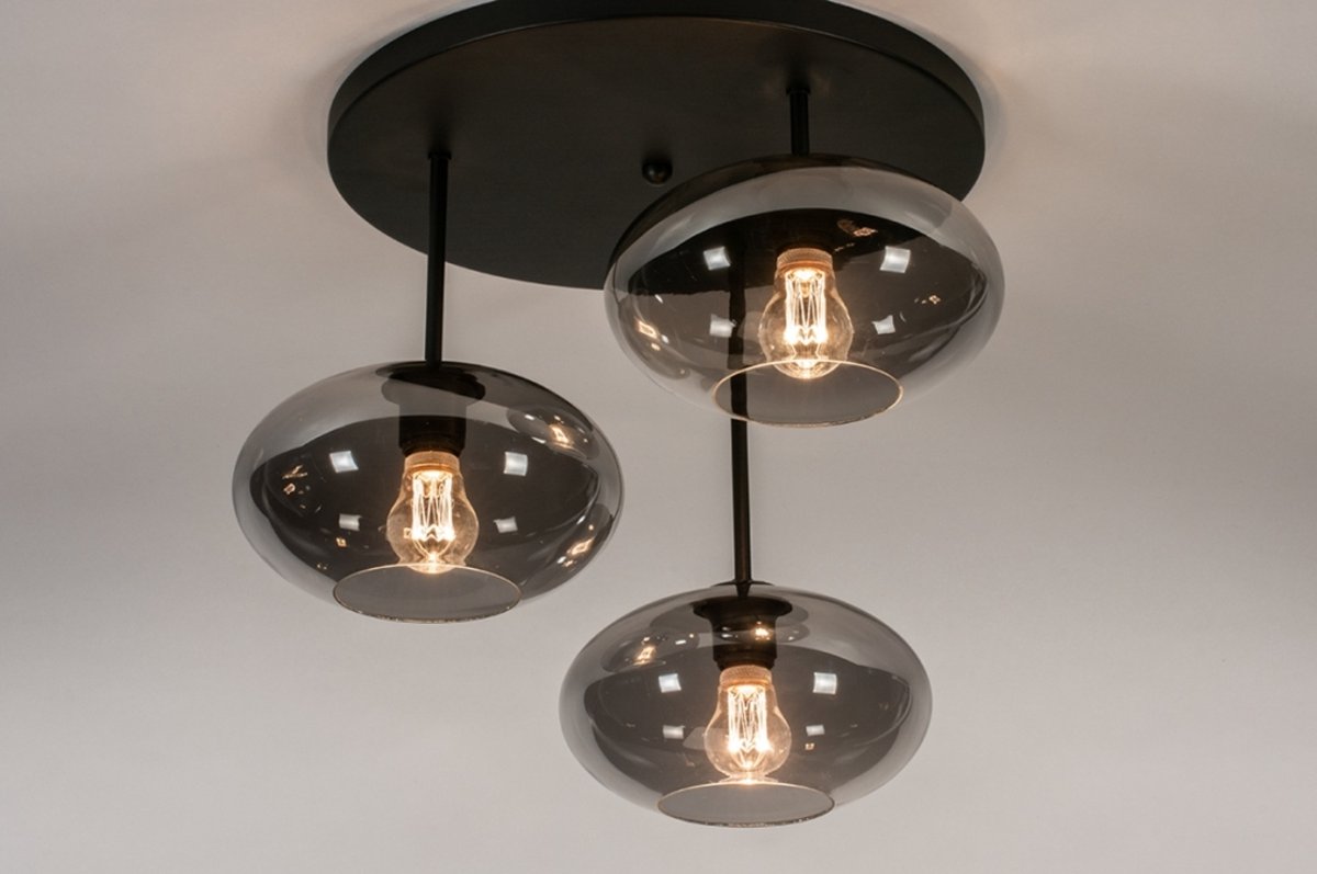 Lumidora Plafondlamp 31039 - Plafonniere - OSLO - 3 Lichts - E27 - Zwart - Grijs - Metaal