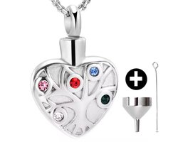 Ashanger - Ashouder - Levensboom - Tree of Life -Zirkonia - met Verstelbare Ketting van 46 tm 52cm en vulsetje - Asketting - As sieraad - Edelstaal
