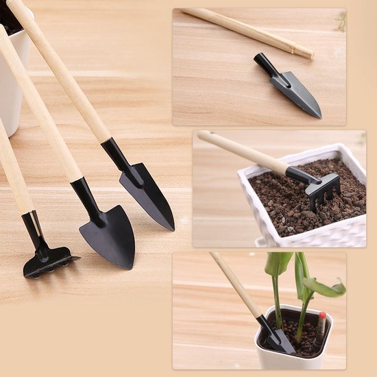 Set van 6 mini-tuingereedschap - mini-schep en tuinhark - anti-roest en ...