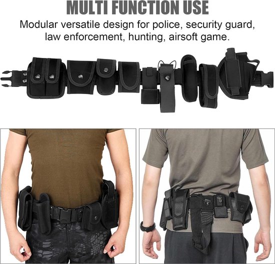 Ceinture Tactique Police Guard Avec 9 Boucles - Noir - Taille Unique - Neuf Avec étiquettes - Pour Extérieur, Airsoft, Etc.