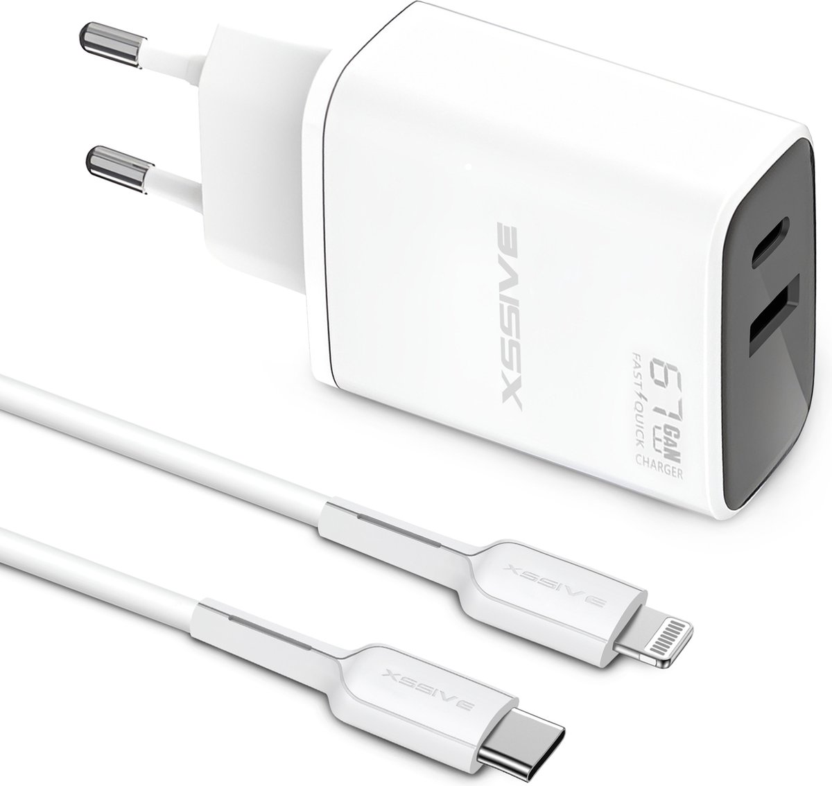 Snelle Oplader geschikt voor iPhone Lightning naar USB C Kabel - 1 Meter - 2 Poorten