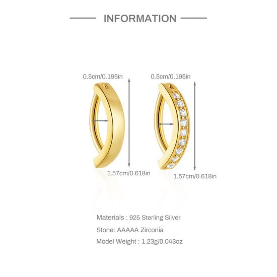 Piercing de nombril Helin life - argent 925 - différentes formes - Couleur or avec diamants zircone - Coffret cadeau - 2 pièces