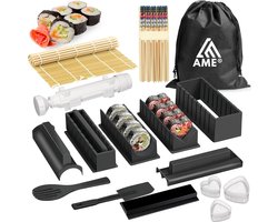 AME® Premium 21 stuks sushi-set, sushi-maker, sushi-rijst, onigiri-vorm, rijsthonger, sushi-mat, bordenset, sushi-kit om zelf te maken, rolling sushi-rollermaker, Maki Nigiri stijlvolle geschenkdoos
