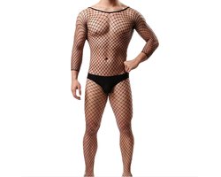 LekkerStout Heren Visnet Bodystocking - Zwart - Sexy Herenlingerie | M-XL | ( LS245 )