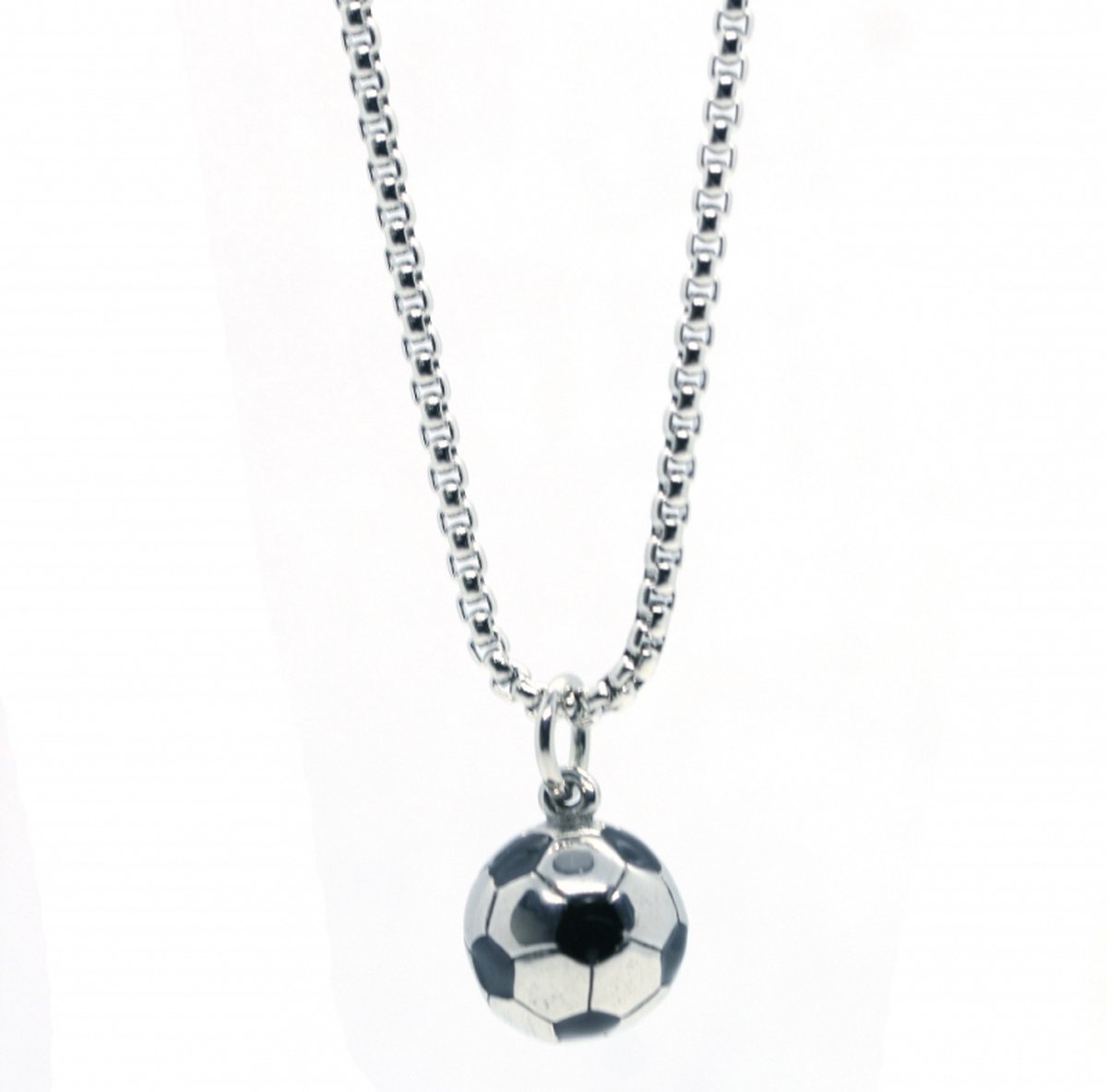 IbizaMen KIDS - Jongens - ketting - ballchain - voetbal - RVS - zilver - 60cm