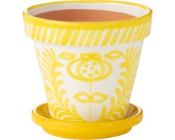 J-Line bloempot Granada Handmade + Painted - keramiek - geel - medium - Ø 27 cm