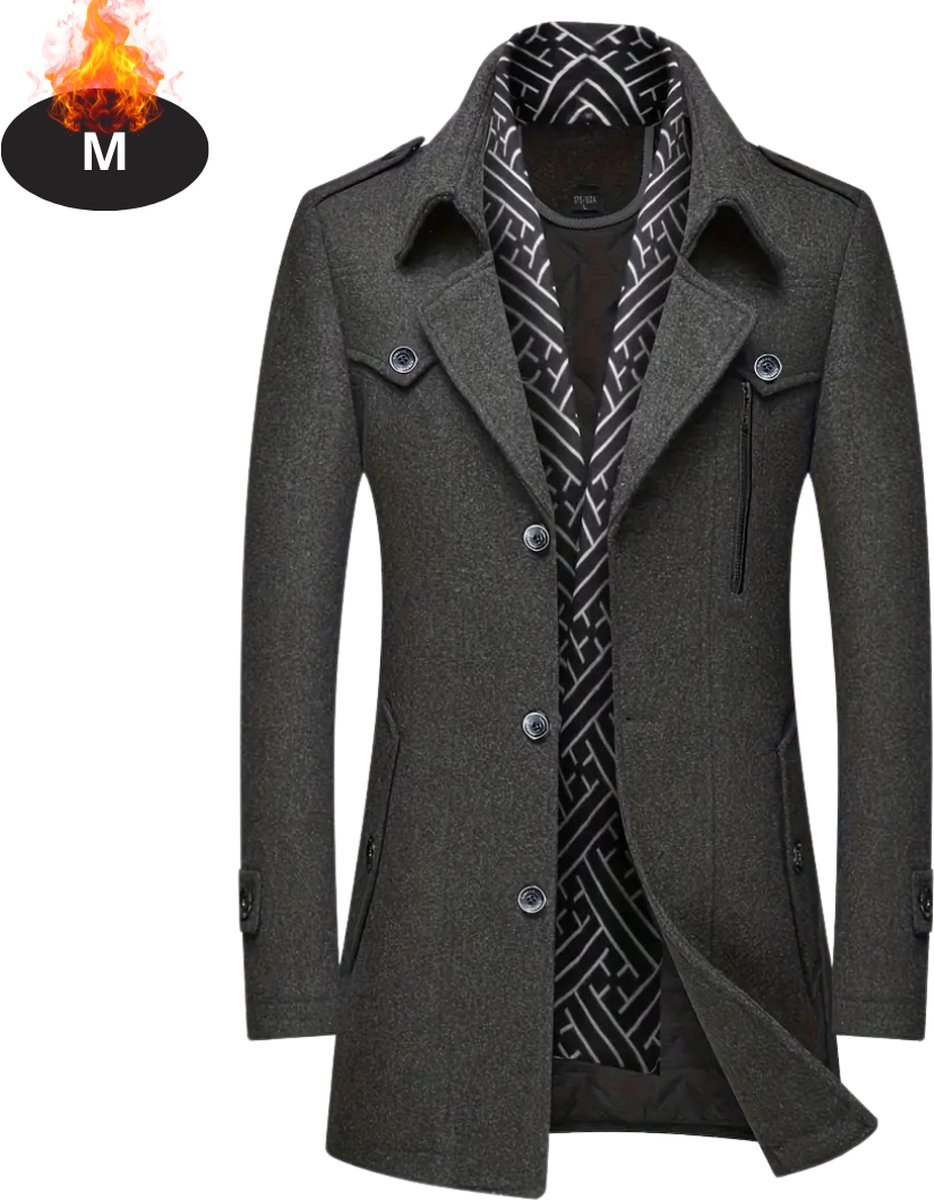 Livano Mantel Heren Tussenmantel Jas Mantelpakje Trenchcoat Overjas Overcoat Winter Grijs