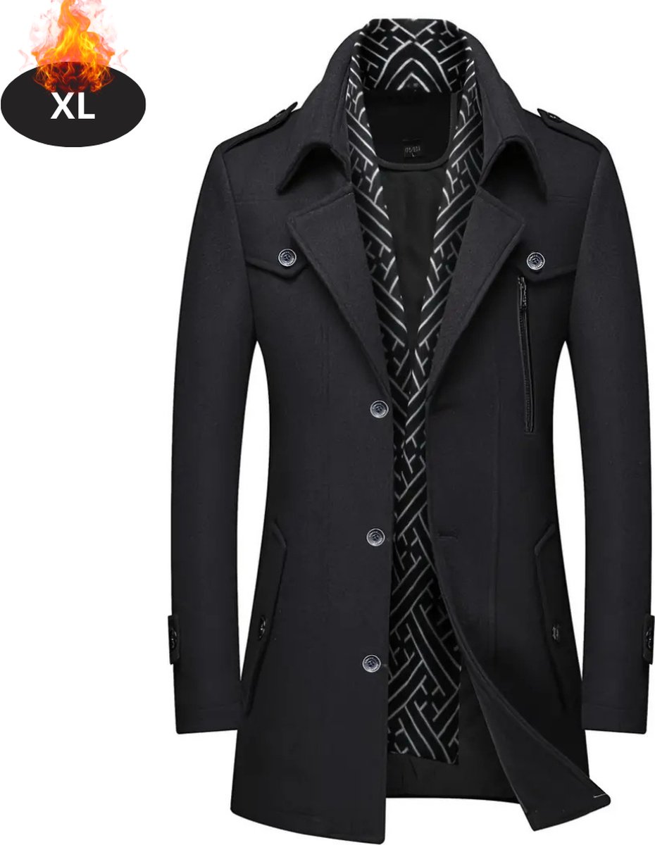 Livano Mantel Heren Tussenmantel Jas Mantelpakje Trenchcoat Overjas Overcoat Winter Zwart