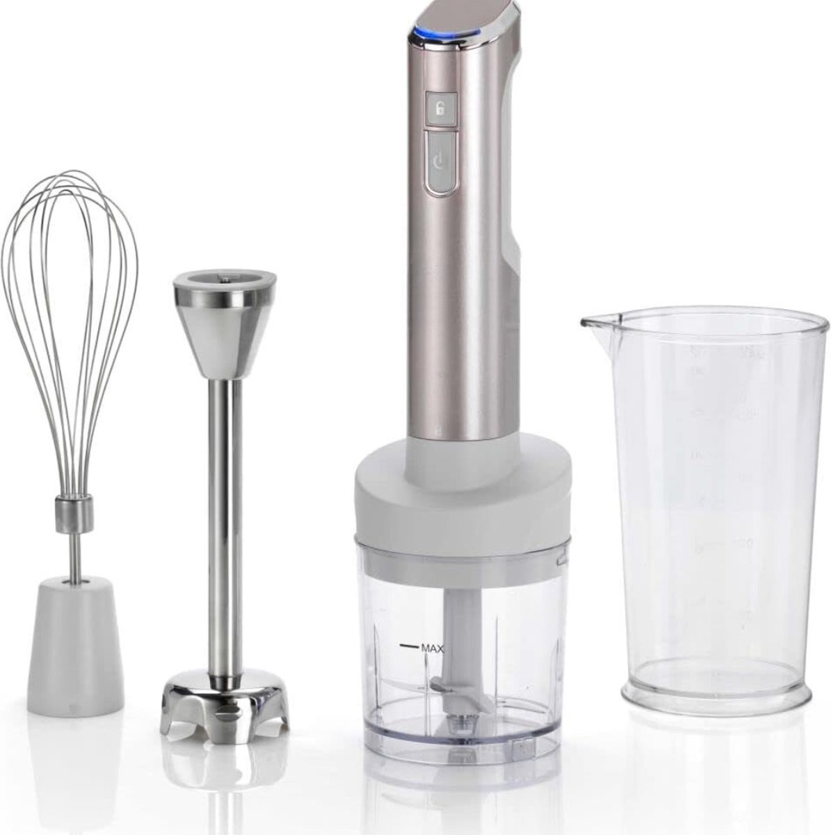 White-Label® Staafmixer Set - Hakmolen - Groentesnijder - Soepmaker - Draadloos - Grijs