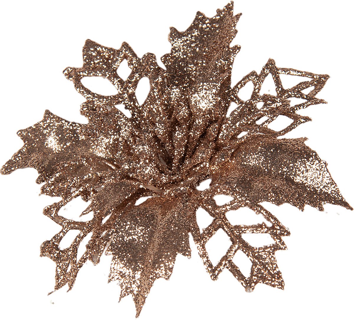 Clayre & Eef Kunstbloem Kerstster Ø 9x2 cm Koperkleurig Kunststof
