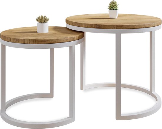 Moderne witte ronde salontafelset met opbergladen, stevig