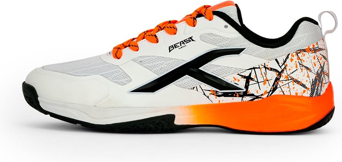 Hundred Beast Max Non-Marking Professionele Badminton Schoenen voor Heren (Wit Oranje Materiaal: Polyester TPU Geschikt voor Indoor Tennis Squash Tafeltennis Basketbal & Padel