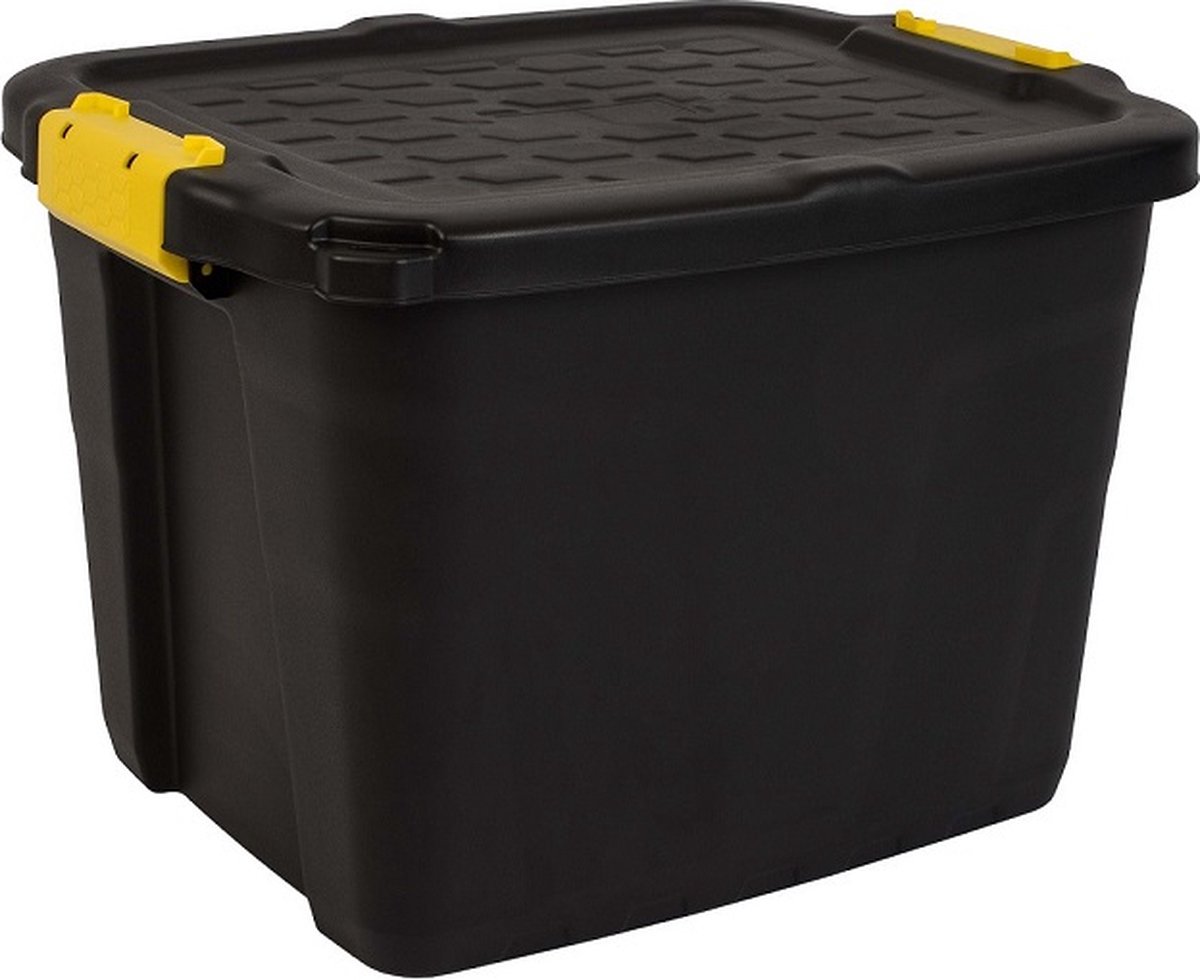 Zwarte opbergbox met deksel 42L | Opbergkist stapelbaar met slotfunctie | 410kg opslagvermogen | Beste in zijn soort