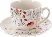 Orion Maki - Kop en Schotel - Porselein - Veelkleurig - Bloemendecor - 260 ml