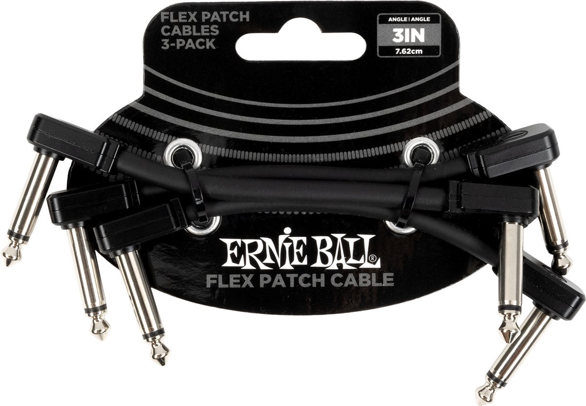 Ernie Ball 6443 Flex Patch Cables Patchkabel Zwart 7.5cm 3-Pack