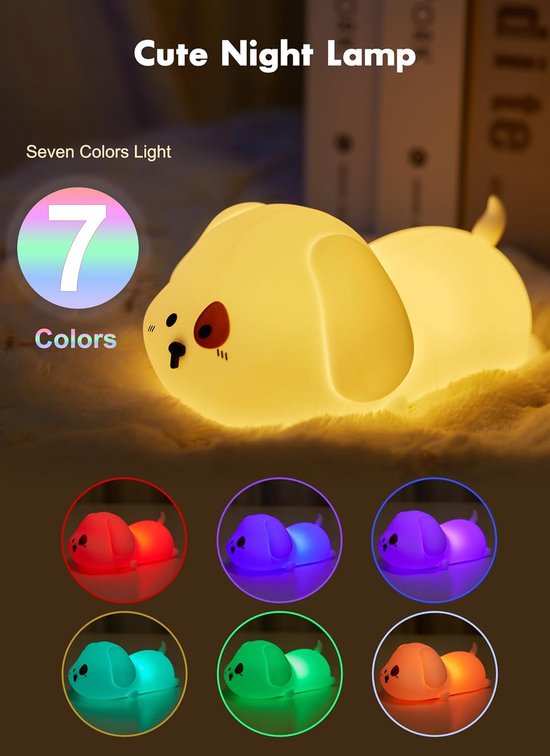 Schattig puppy-nachtlampje-Nachtlampje-Nachtlampje Baby-Nachtlampje Kinderen-Leeslamp-7 Kleuren Aanraaklicht-Oplaadbaar-Warm Licht van Merkloos — afbeelding 3