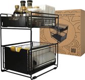 Joyage Keukenkast Organizer uitschuifbaar - Schuiflade Keukenkast - Aanrecht Organiser – Kitchen organizer Keuken Organizers - Kast Organizer Lade Organizer Zwart - Under sink Organizer - Gootsteenkast Organizer keuken Keukenrek - Badkamer organizer
