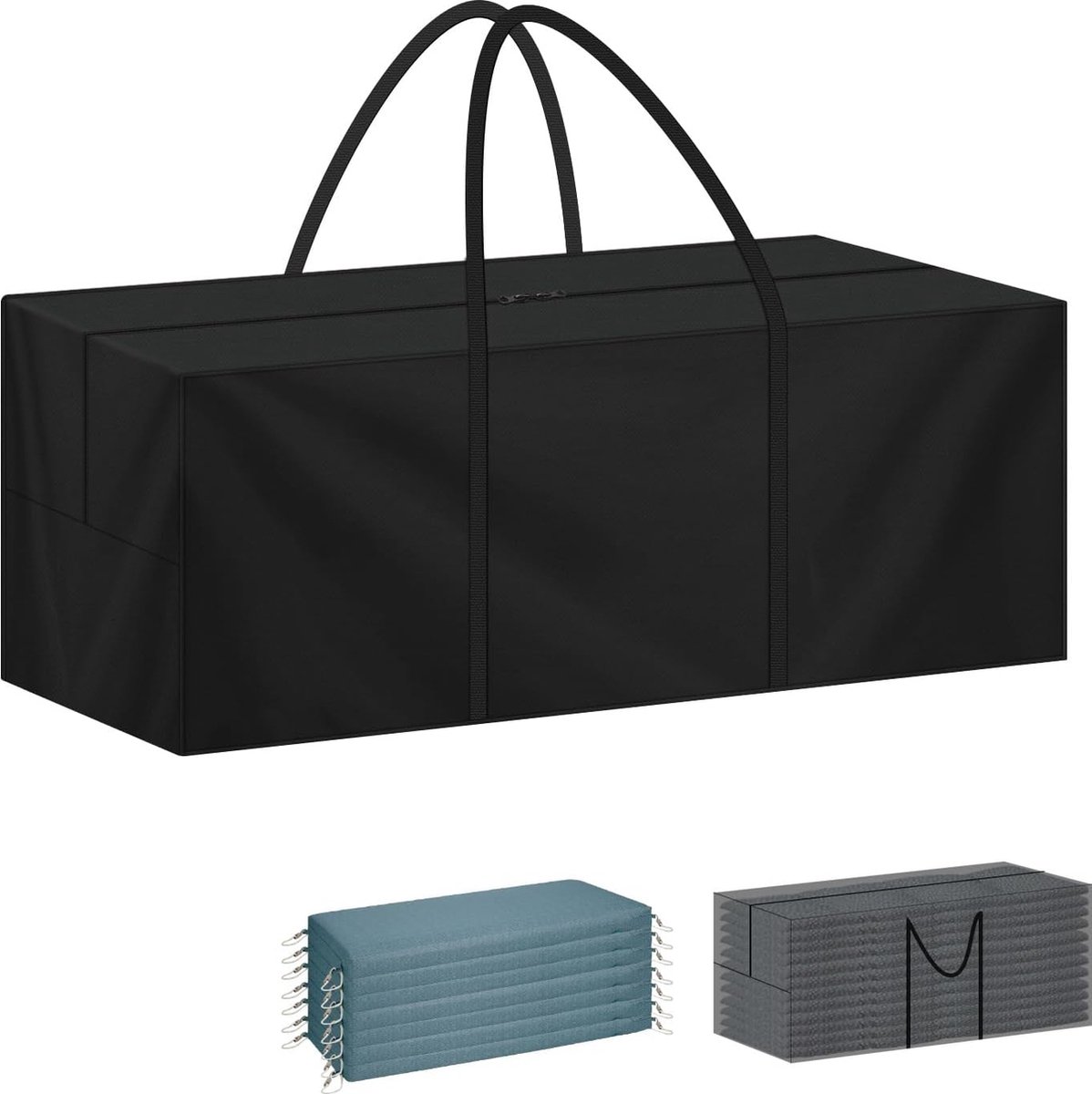 Beschermende opbergtas van 420D Oxford-stof voor tuinkussens, waterdicht en weerbestendig, geschikt voor loungekussens en kerstbomen.