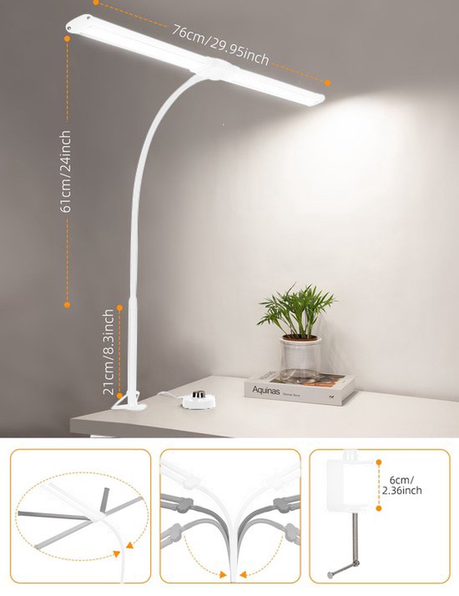 Lampen District® - Bureaulamp – Bureaulamp LED Dimbaar – Bureaulamp met Klem – Hobby werklamp – 5 Helderheidsniveaus & 10 Lichtstanden thumbnail 5