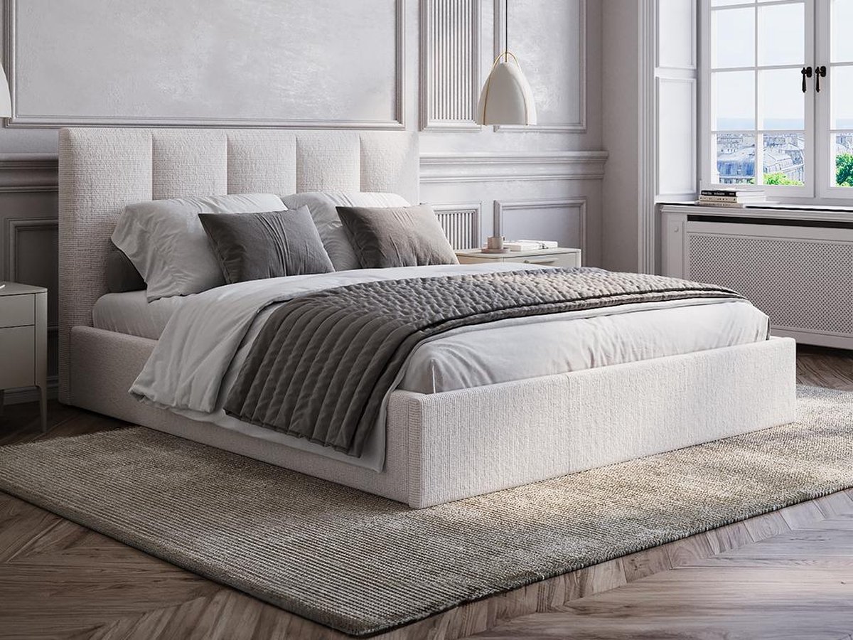 Vente-unique Bed met opbergruimte stof beige 160 x 200 cm