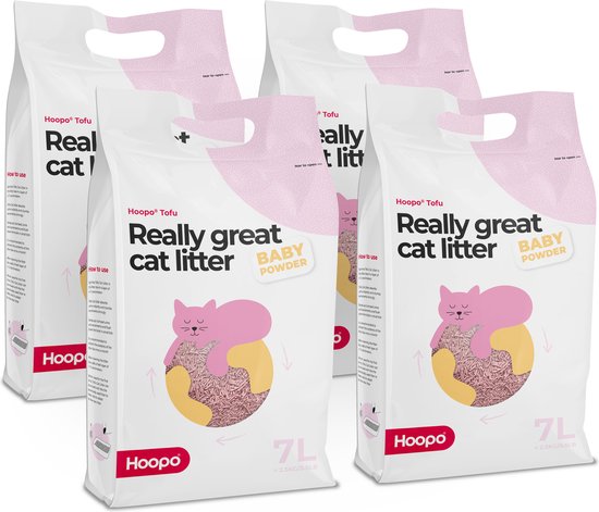 Hoopo® Tofu - Babypoeder geur - Volledig Stofvrij - 28 Liter - Klontvormend - Effectief tegen nare geurtjes