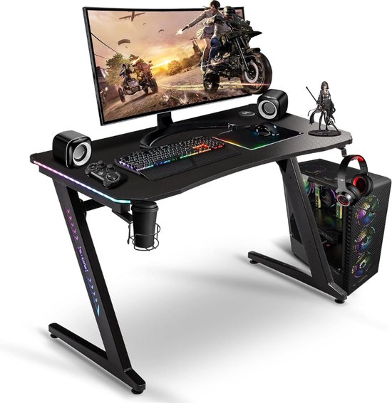 Gaming bureau RAY, met LED-verlichting, in de kleur zwart/Rood